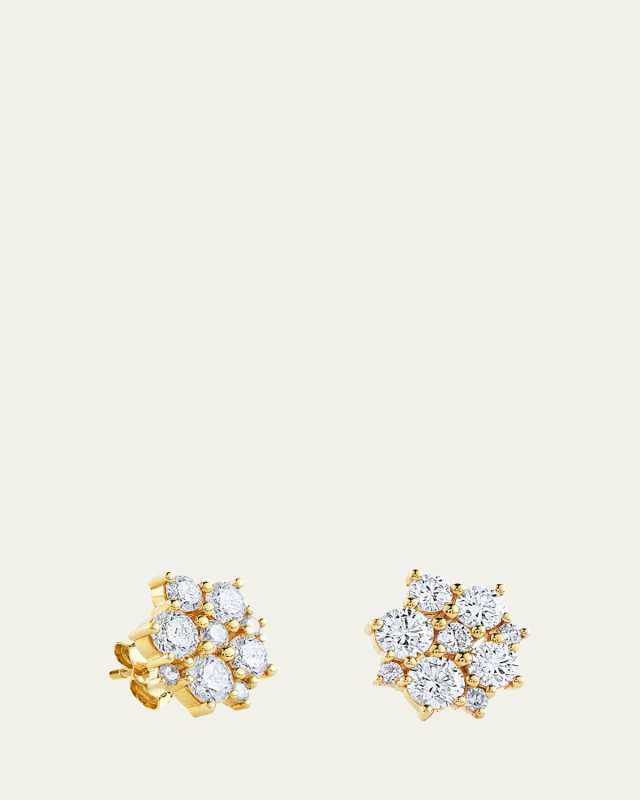 14K Yellow Gold Cocktail Disco Diamond Stud Earrings